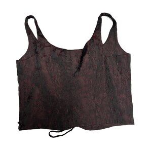 Vintage 90's Women's Sleeveless Corset Style Top Cranberry Black Patterned